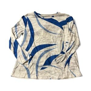 Amazon Blue and Cream Abstract Long Sleeve Top